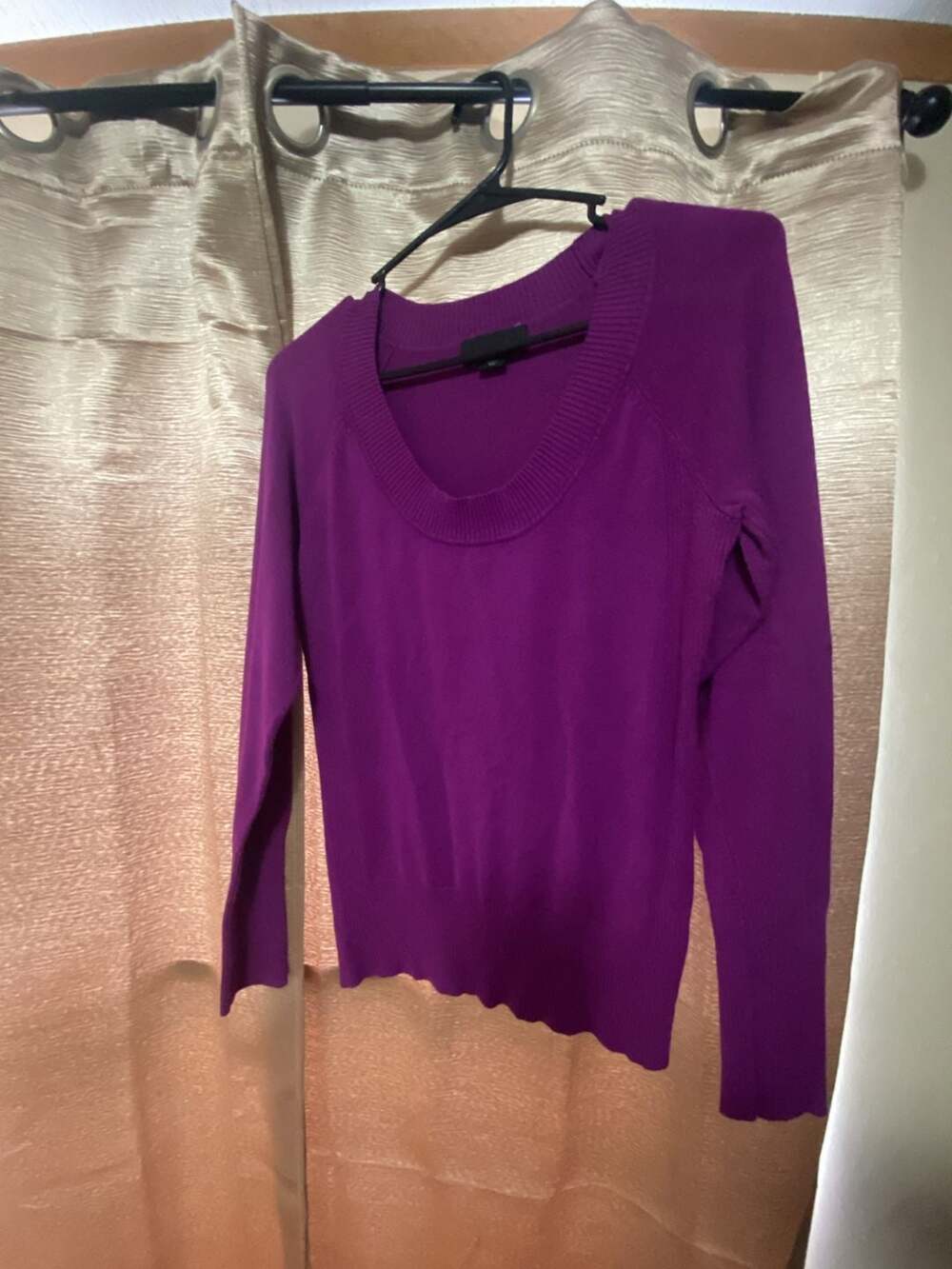 Attention Women's Purple Scoop Neck Long Sleeve Lightweight Knit Sweater